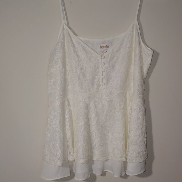 Laundry by Shelli Segal Off White Lace Spaghetti Strap Covered Buttons Cami Sz M - Picture 1 of 10
